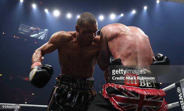 George Groves of England and Chris Eubank JR of England exchange blows during their WBSS Super Middleweight bout at the Manchester Arena on February...