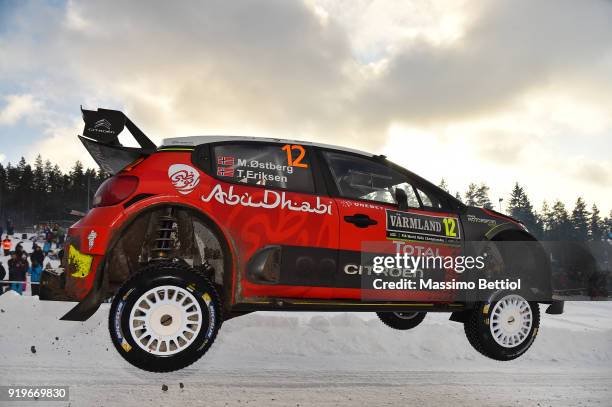 Mads Ostberg of Norway and Torstein Eriksen of Norway compete in their Citroen Total Abu Dhabi WRT Citroen C3 WRC during Day Two of the WRC Sweden on...