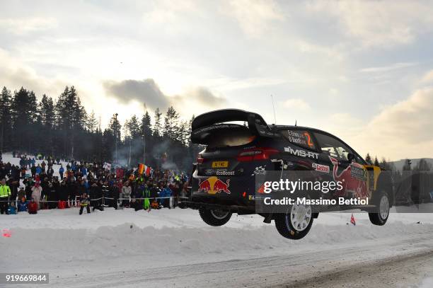 Elfyn Evans of Great Britain and Daniel Barritt of Great Britain compete in their M-Sport Ford WRT Ford Fiesta WRC during Day Two of the WRC Sweden...