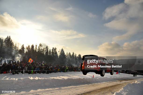 Henning Solberg of Norway and Cato Menkerud of Norway compete in their M-Sport Ford WRT Ford Fiesta WRC during Day Two of the WRC Sweden on February...