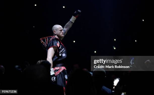George Groves of England walks to the ring ahead of his WBSS Super Middleweight bout against Chris Eubank JR of England at the Manchester Arena on...
