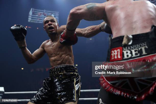 George Groves of England and Chris Eubank JR of England exchange blows during their WBSS Super Middleweight bout at the Manchester Arena on February...