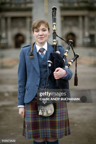 Robyn Ada McKay a bagpiper studying at The Royal Conservatoire of Scotland poses on January 22, 2018 in Glasgow. On Brexit she says: "If I want to...