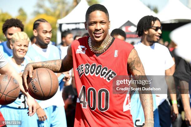 Atttends his first annual Daytime Boogie Basketball Tournament at The Shrine Auditorium on February 17, 2018 in Los Angeles, California.