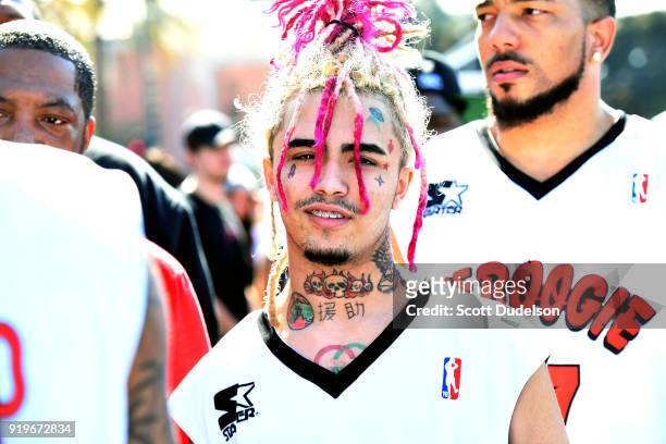 Rapper Lil Pump attends YG and Friend's Daytime Boogie Basketball Tournament at The Shrine Auditorium on February 17, 2018 in Los Angeles, California.