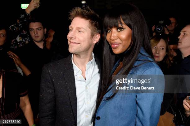 Designer Christopher Bailey and Naomi Campbell are seen following the Burberry February 2018 show during London Fashion Week at Dimco Buildings on...