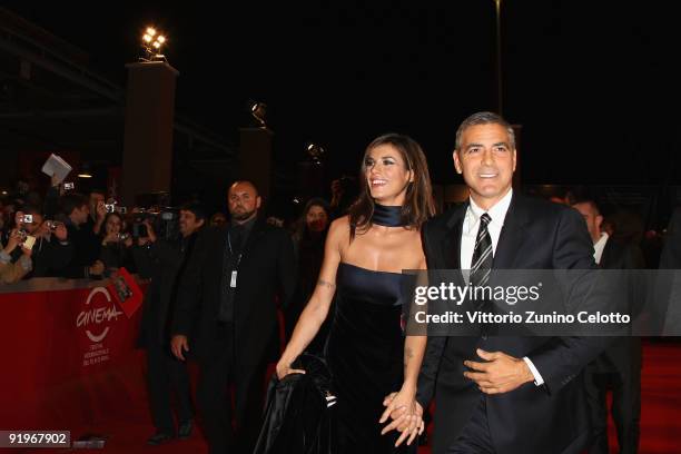 Actor George Clooney and Elisabetta Canalis attend the 'Up In The Air' Premiere during day 3 of the 4th Rome International Film Festival held at the...