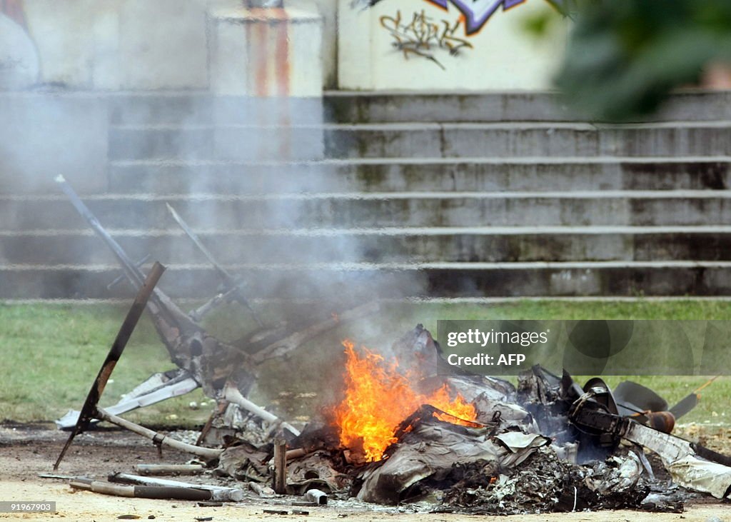 The remains of a police helicopter shot