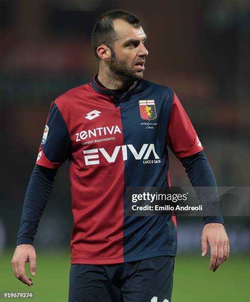 Goran Pandev of Genoa CFC looks on during the serie A match between Genoa CFC and FC Internazionale at Stadio Luigi Ferraris on February 17, 2018 in...