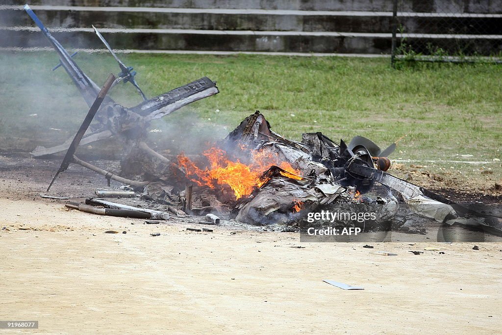 The remains of a police helicopter shot