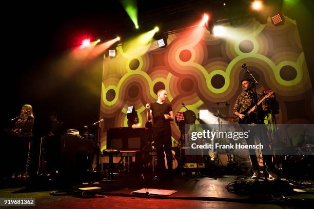 Singer Stuart Murdoch of the British band Belle and Sebastian performs live on stage during a concert at the Admiralspalast on February 17, 2018 in...
