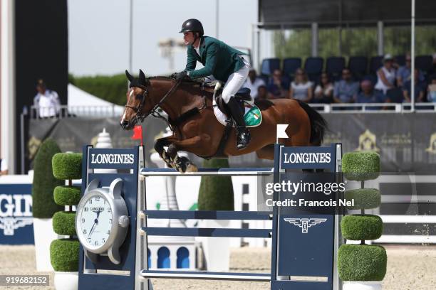 David Simpson of Ireland Koeki during The President of the UAE Show Jumping Cup at Al Forsan on February 17, 2018 in Abu Dhabi, United Arab Emirates