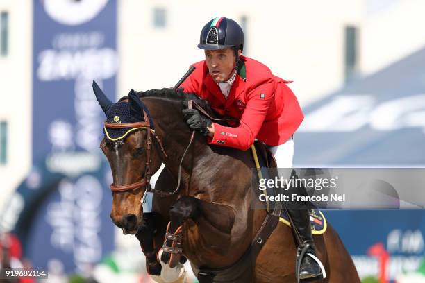 Edwin Smits of Switzerland rides Dandiego B Z during The President of the UAE Show Jumping Cup at Al Forsan on February 17, 2018 in Abu Dhabi, United...