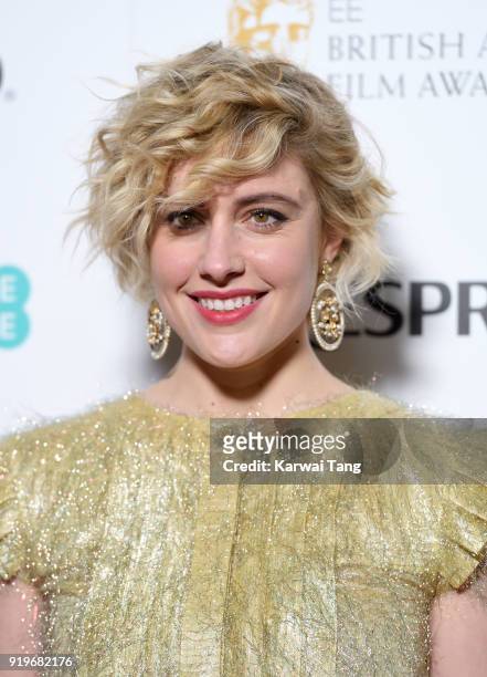 Greta Gerwig attends the EE British Academy Film Awards Nominees Party at Kensington Palace on February 17, 2018 in London, England.