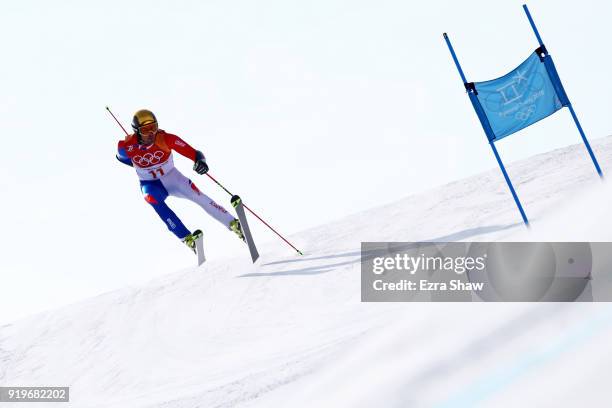 Thomas Fanara of France competes during the Alpine Skiing Men's Giant Slalom on day nine of the PyeongChang 2018 Winter Olympic Games at Yongpyong...