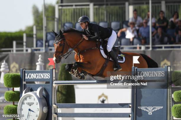 Samantha Mclntosh of New Zeland rides Check In during The President of the UAE Show Jumping Cup at Al Forsan on February 17, 2018 in Abu Dhabi,...