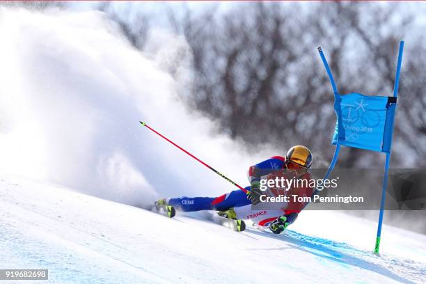 Thomas Fanara of France competes during the Alpine Skiing Men's Giant Slalom on day nine of the PyeongChang 2018 Winter Olympic Games at Yongpyong...