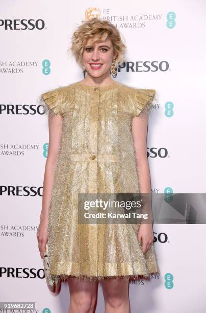 Greta Gerwig attends the EE British Academy Film Awards Nominees Party at Kensington Palace on February 17, 2018 in London, England.