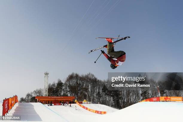 Mike Riddle of Canada during the Freestyle Skiing Men's Halfpipe training on day nine of the PyeongChang 2018 Winter Olympic Games at Phoenix Snow...