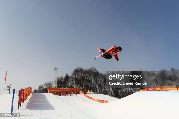 Murray Buchan of Great Britain during the Freestyle Skiing Men's Halfpipe training on day nine of the PyeongChang 2018 Winter Olympic Games at...