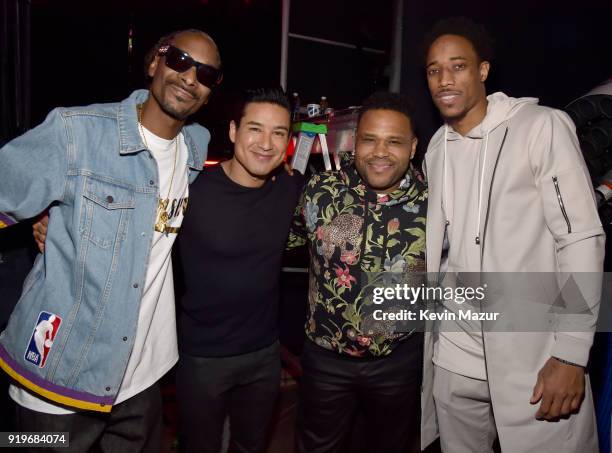 Snoop Dogg, Mario Lopez, Anthony Anderson and NBA player DeMar DeRozan of the Toronto Raptors attend the 2018 State Farm All-Star Saturday Night at...