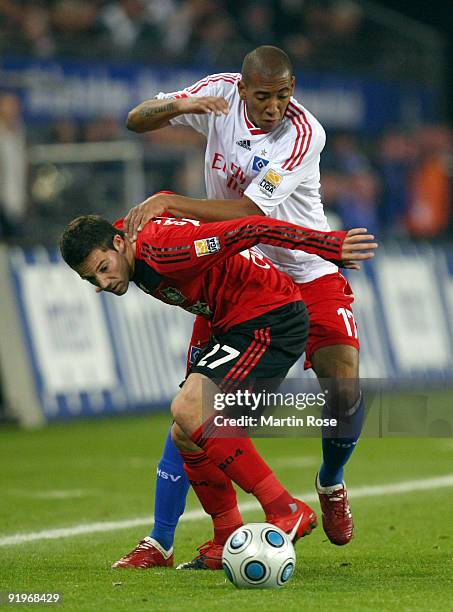Jerome Boateng of Hamburg and Gonzalo Castro of Leverkusen battle for the ball during the Bundesliga match between Hamburger SV and Bayer Leverkusen...