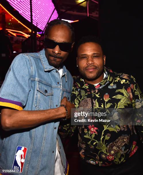 Snoop Dogg and Anthony Anderson attend the 2018 State Farm All-Star Saturday Night at Staples Center on February 17, 2018 in Los Angeles, California.