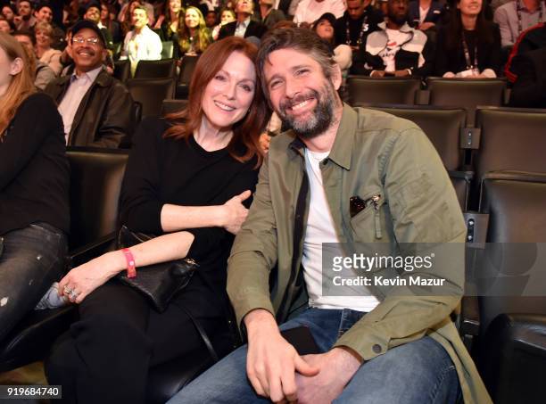 Julianne Moore and Bart Freundlich attend the 2018 State Farm All-Star Saturday Night at Staples Center on February 17, 2018 in Los Angeles,...