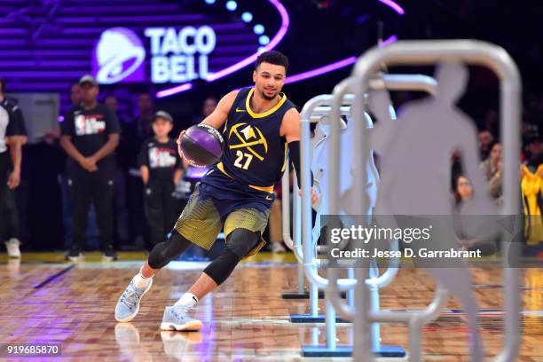 Jamal Murray of the Denver Nuggets handles the ball during the Taco Bell Skills Challenge during State Farm All-Star Saturday Night as part of the...