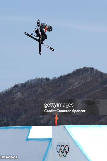 Fabian Boesch of Switzerland competes during the Freestyle Skiing Men's Ski Slopestyle qualification on day nine of the PyeongChang 2018 Winter...