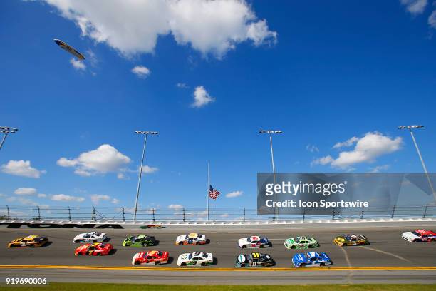General race action during the Powershares QQQ 300 NASCAR Xfinity Series race on February 17 at the Daytona International Speedway in Daytona Beach,...