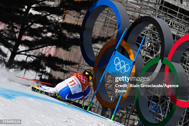 Thomas Fanara of France in action during the Alpine Skiing Men's Giant Slalom at Yongpyong Alpine Centre on February 18, 2018 in Pyeongchang-gun,...