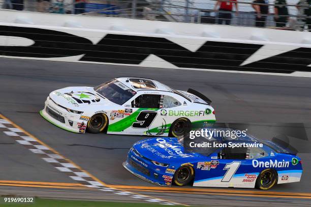 With the closest margin of victory in NASCAR history, Tyler Reddick, JR Motorsports, BurgerFi Chevrolet Camaro finished less than three inches ahead...