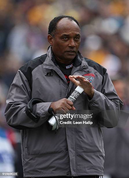 Delaware State Hornets head coach Al Lavan watches the action during the third quarter against the Michigan Wolverines at Michigan Stadium on October...