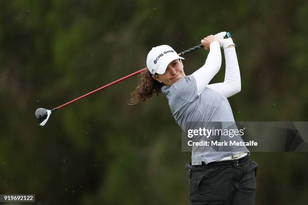Mo Martin of the United States plays her second shot on the 1st hole during day four of the ISPS Handa Australian Women's Open at Kooyonga Golf Club...