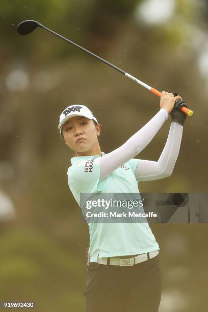 Lydia Ko of New Zealand plays her second shot on the 1st hole during day four of the ISPS Handa Australian Women's Open at Kooyonga Golf Club on...