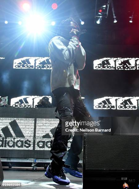 Playboi Carti performs onstage at adidas Creates 747 Warehouse St. - an event in basketball culture on February 17, 2018 in Los Angeles, California.