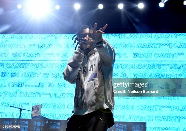 Playboi Carti performs onstage at adidas Creates 747 Warehouse St. - an event in basketball culture on February 17, 2018 in Los Angeles, California.