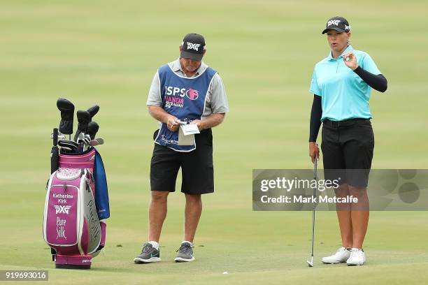 Katherine Kirk of Australia prepares to play her approach shot on the 1st hole during day four of the ISPS Handa Australian Women's Open at Kooyonga...