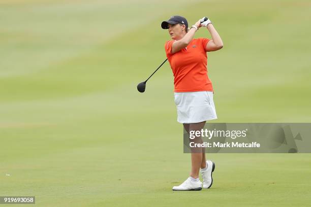 Cristie Kerr of the United States plays her approach shot on the 1st hole during day four of the ISPS Handa Australian Women's Open at Kooyonga Golf...