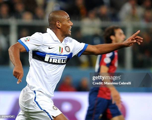 Sisenando Maicon Douglas of FC Inter Milan celebrates scoring his team fifth goal during the Serie A match between Genoa CFC and FC Inter Milan at...