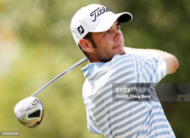 Troy Merritt hits a tee shot during the third round of the 2009 Nationwide Tour Miccosukee Championship at the Miccosukee Golf & Country Club on...
