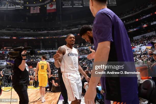Bradley Beal of the Washington Wizards shoots the ball during the JBL Three-Point Contest during State Farm All-Star Saturday Night as part of the...