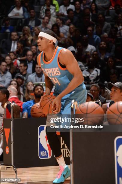 Tobias Harris of the LA Clippers shoots the ball during the JBL Three-Point Contest during State Farm All-Star Saturday Night as part of the 2018 NBA...