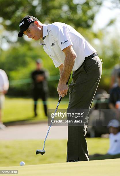 Jim Furyk watches his putt during the third round of the Justin Timberlake Shriners Hospitals for Children Open held at TPC Summerlin on October 17,...