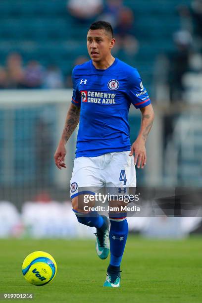 Julio Dominguez of Cruz Azul drives the ball during the 8th round match between Cruz Azul and Puebla as part of the Torneo Clausura 2018 Liga MX at...