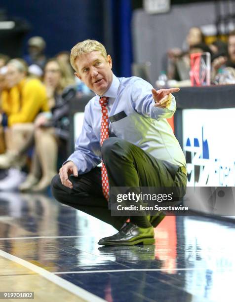 Wofford Lady Terriers head coach Jimmy Garrity looks on during the women's college basketball game between Wofford and UT-Chattanooga on February 17,...