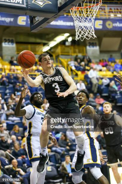Wofford Terriers guard Fletcher Magee passes the ball during the college basketball game between Wofford and the UT-Chattanooga Mocs on February 17,...