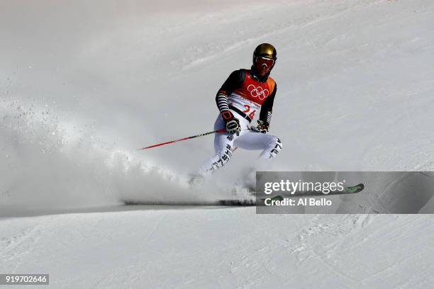 Fritz Dopfer of Germany finishes during the Alpine Skiing Men's Giant Slalom on day nine of the PyeongChang 2018 Winter Olympic Games at Yongpyong...