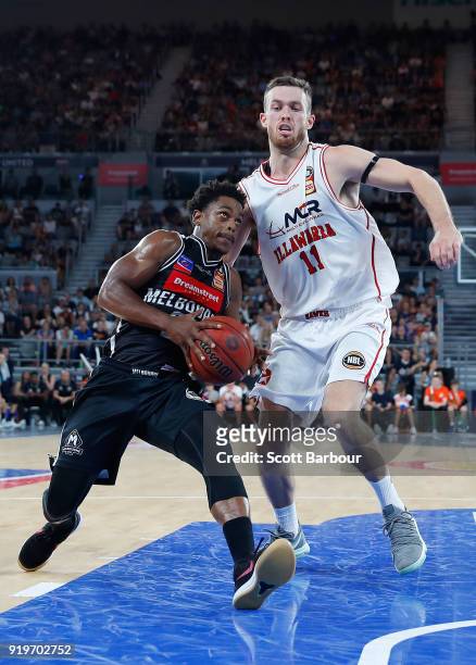 Casper Ware of Melbourne United drives to the basket during the round 19 NBL match between Melbourne United and the Illawarra Hawks at Hisense Arena...